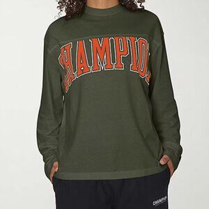 Champion Men's Green Crew Neck Long Sleeve Regular Fit Graphic T-Shirt, 2XL NEW